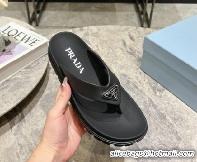 Purchase Prada Leather Platform Thong Slides Sandal Black 720035