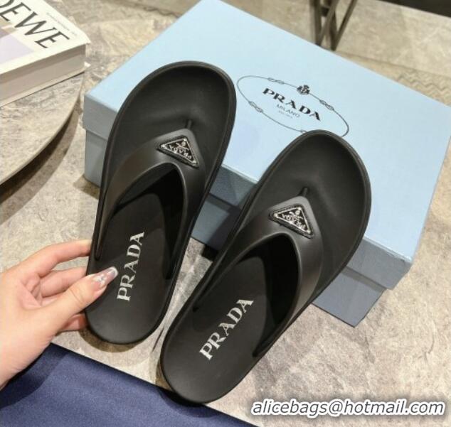 Purchase Prada Leather Platform Thong Slides Sandal Black 720035