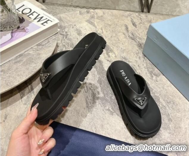 Purchase Prada Leather Platform Thong Slides Sandal Black 720035