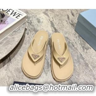 Big Discount Prada Leather Platform Thong Slides Sandal Beige 720036