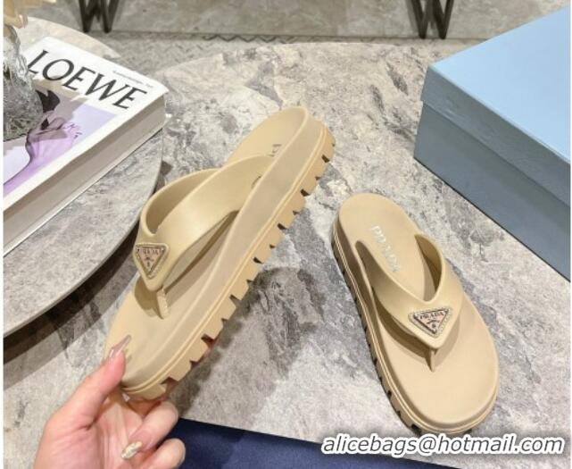 Big Discount Prada Leather Platform Thong Slides Sandal Beige 720036