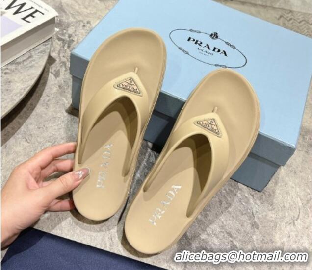 Big Discount Prada Leather Platform Thong Slides Sandal Beige 720036