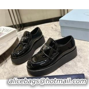 Grade Quality Prada Patent Leather Platform Loafers 4cm Black 720038