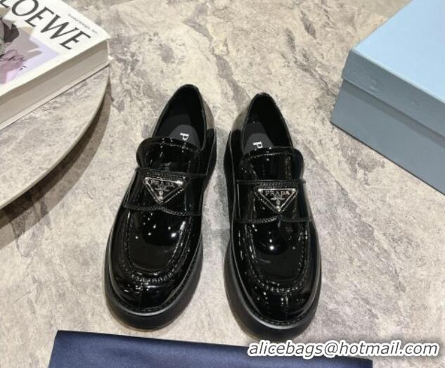 Grade Quality Prada Patent Leather Platform Loafers 4cm Black 720038