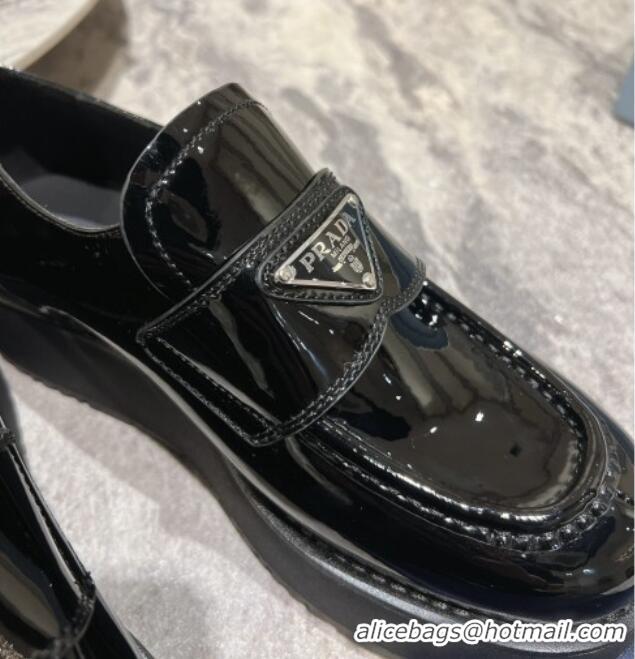 Grade Quality Prada Patent Leather Platform Loafers 4cm Black 720038