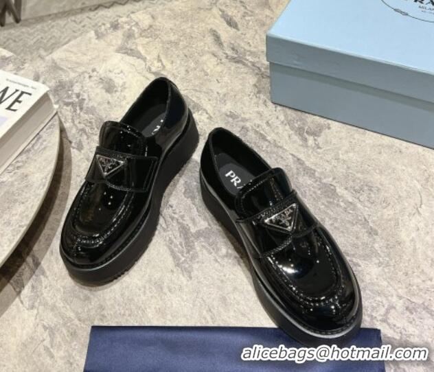 Grade Quality Prada Patent Leather Platform Loafers 4cm Black 720038