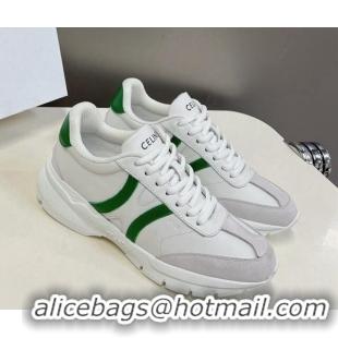 Low Price Celine Runner CR-02 Low Lace-up Sneakers in White Calfskin Leather Green 322017