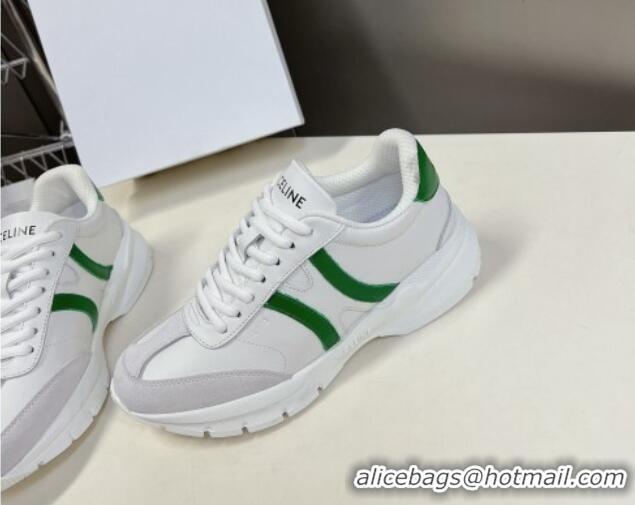 Low Price Celine Runner CR-02 Low Lace-up Sneakers in White Calfskin Leather Green 322017