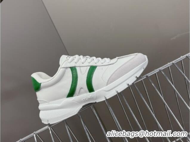 Low Price Celine Runner CR-02 Low Lace-up Sneakers in White Calfskin Leather Green 322017