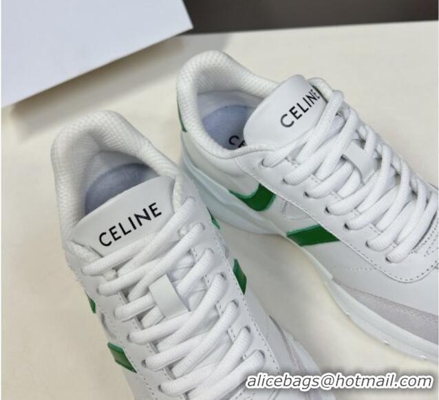 Low Price Celine Runner CR-02 Low Lace-up Sneakers in White Calfskin Leather Green 322017