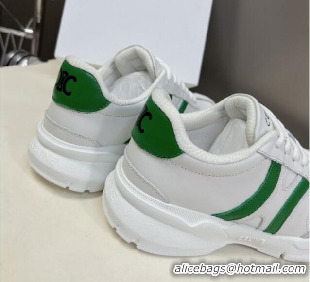 Low Price Celine Runner CR-02 Low Lace-up Sneakers in White Calfskin Leather Green 322017