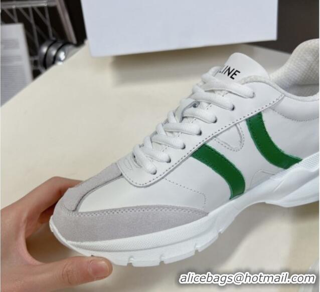 Low Price Celine Runner CR-02 Low Lace-up Sneakers in White Calfskin Leather Green 322017