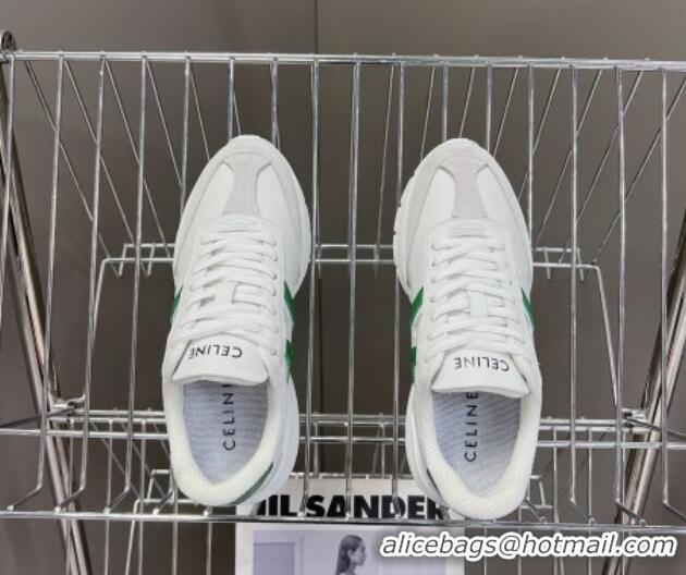 Low Price Celine Runner CR-02 Low Lace-up Sneakers in White Calfskin Leather Green 322017