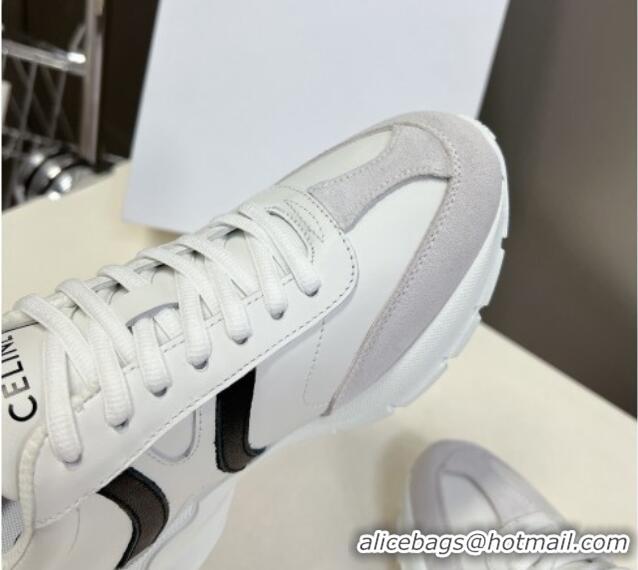 Luxurious Celine Runner CR-02 Low Lace-up Sneakers in White Calfskin Leather White 322016