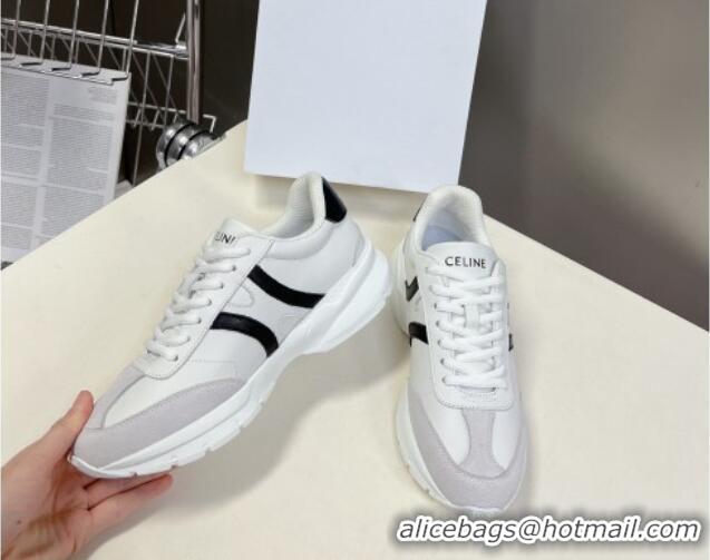 Luxurious Celine Runner CR-02 Low Lace-up Sneakers in White Calfskin Leather White 322016