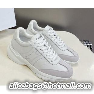 Top Design Celine Runner CR-02 Low Lace-up Sneakers in White Calfskin Leather White 322018