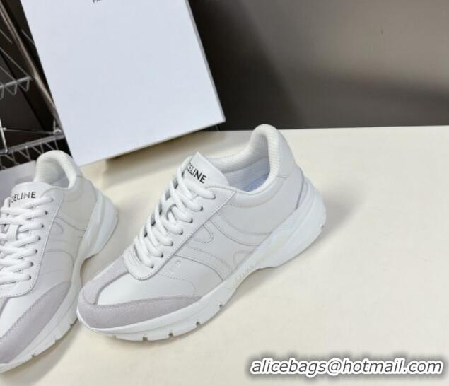 Top Design Celine Runner CR-02 Low Lace-up Sneakers in White Calfskin Leather White 322018