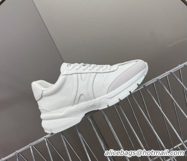 Top Design Celine Runner CR-02 Low Lace-up Sneakers in White Calfskin Leather White 322018