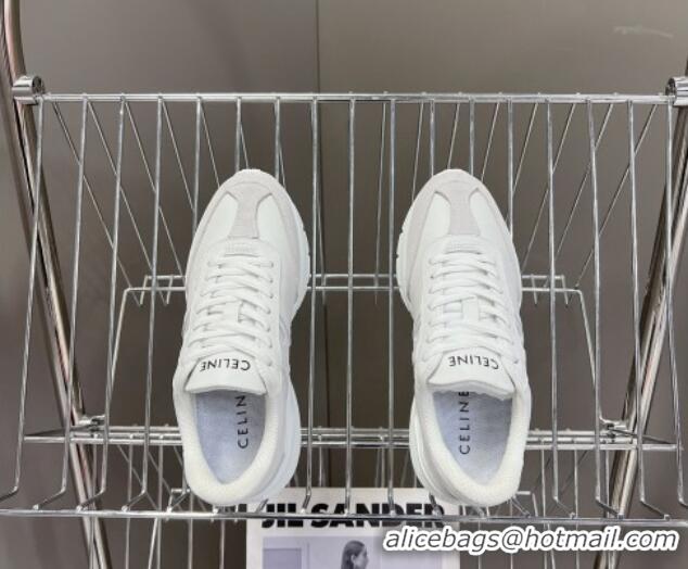 Top Design Celine Runner CR-02 Low Lace-up Sneakers in White Calfskin Leather White 322018