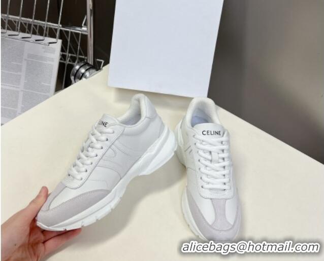 Top Design Celine Runner CR-02 Low Lace-up Sneakers in White Calfskin Leather White 322018