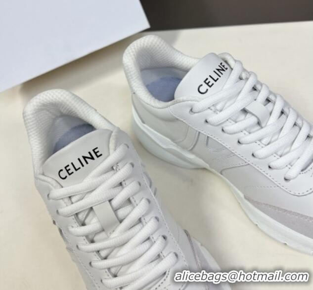 Top Design Celine Runner CR-02 Low Lace-up Sneakers in White Calfskin Leather White 322018