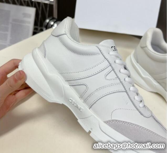 Top Design Celine Runner CR-02 Low Lace-up Sneakers in White Calfskin Leather White 322018