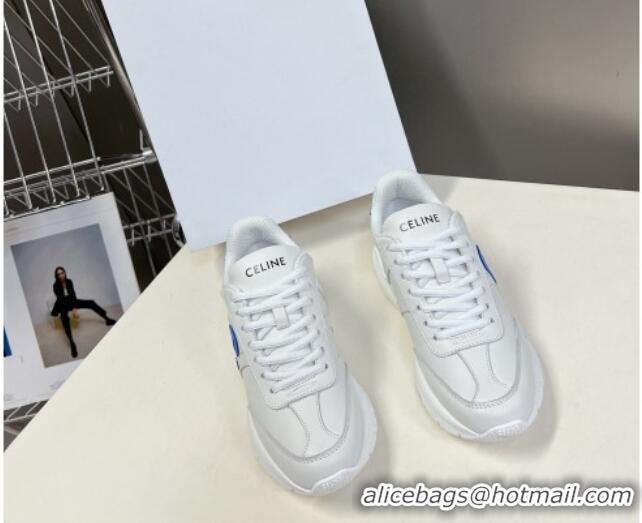 Unique Style Celine Runner CR-02 Low Lace-up Sneakers in White Calfskin with Letter C Light Blue 322019