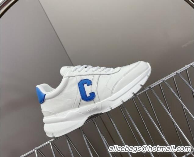 Unique Style Celine Runner CR-02 Low Lace-up Sneakers in White Calfskin with Letter C Light Blue 322019