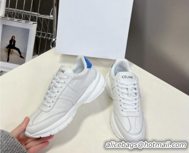 Unique Style Celine Runner CR-02 Low Lace-up Sneakers in White Calfskin with Letter C Light Blue 322019