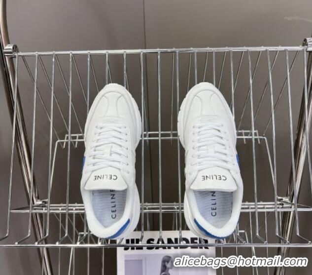 Unique Style Celine Runner CR-02 Low Lace-up Sneakers in White Calfskin with Letter C Light Blue 322019