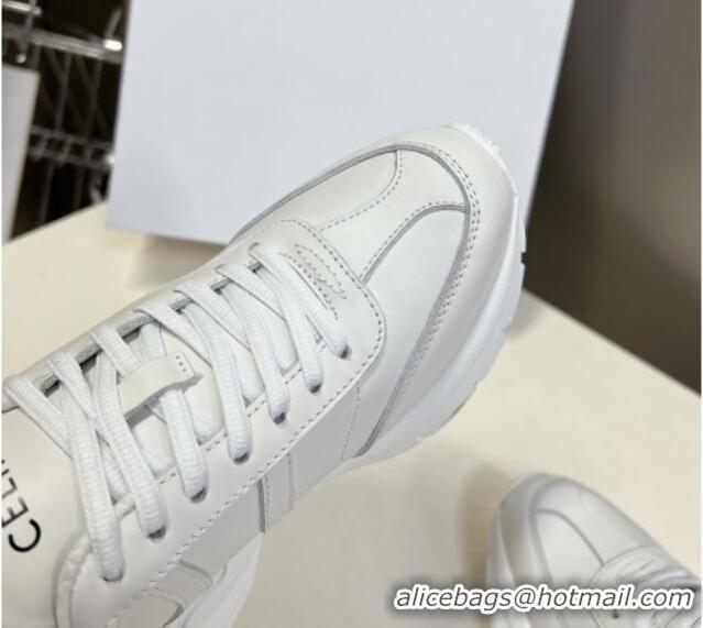 Unique Style Celine Runner CR-02 Low Lace-up Sneakers in White Calfskin with Letter C Light Blue 322019