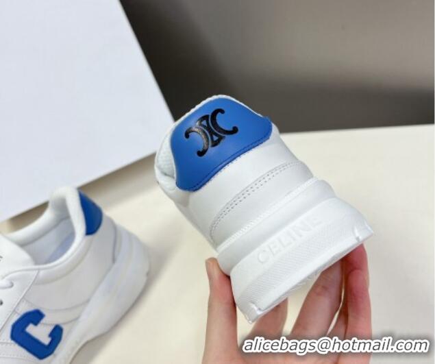 Unique Style Celine Runner CR-02 Low Lace-up Sneakers in White Calfskin with Letter C Light Blue 322019