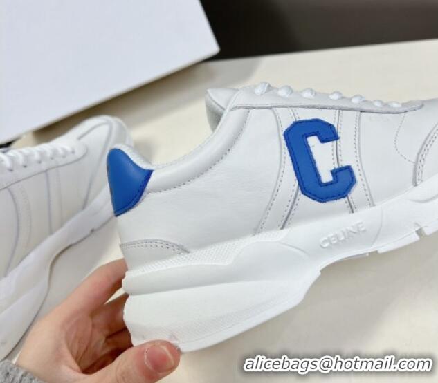 Unique Style Celine Runner CR-02 Low Lace-up Sneakers in White Calfskin with Letter C Light Blue 322019