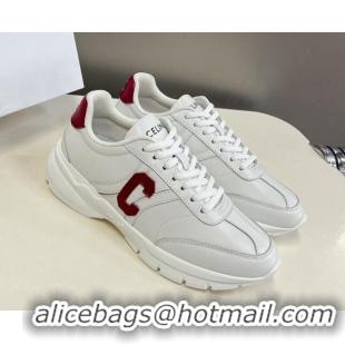 Good Looking Celine Runner CR-02 Low Lace-up Sneakers in White Calfskin with Letter C Red 322020