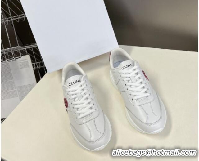 Good Looking Celine Runner CR-02 Low Lace-up Sneakers in White Calfskin with Letter C Red 322020