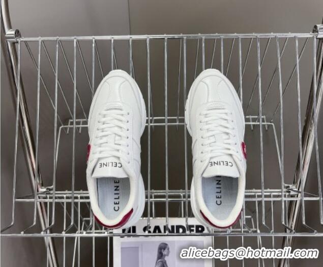 Good Looking Celine Runner CR-02 Low Lace-up Sneakers in White Calfskin with Letter C Red 322020