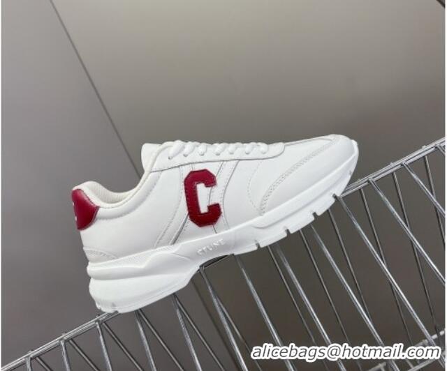 Good Looking Celine Runner CR-02 Low Lace-up Sneakers in White Calfskin with Letter C Red 322020