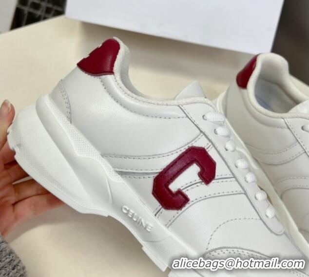 Good Looking Celine Runner CR-02 Low Lace-up Sneakers in White Calfskin with Letter C Red 322020