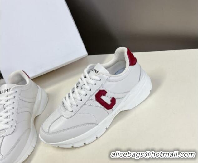 Good Looking Celine Runner CR-02 Low Lace-up Sneakers in White Calfskin with Letter C Red 322020