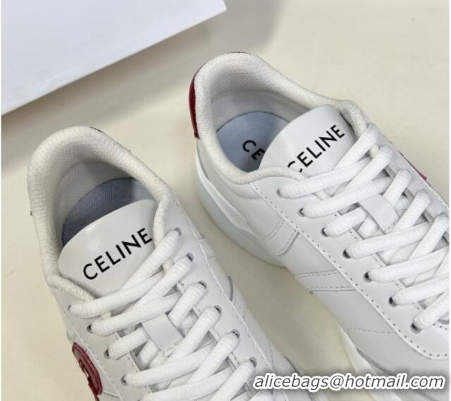 Good Looking Celine Runner CR-02 Low Lace-up Sneakers in White Calfskin with Letter C Red 322020