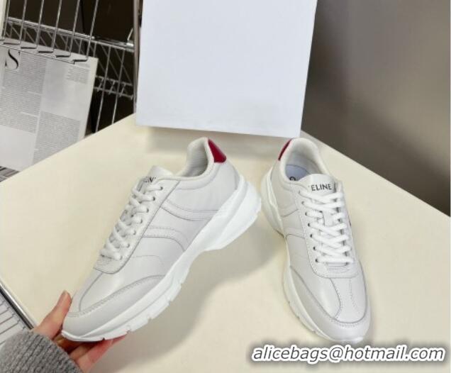 Good Looking Celine Runner CR-02 Low Lace-up Sneakers in White Calfskin with Letter C Red 322020