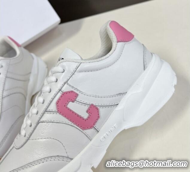 Shop Duplicate Celine Runner CR-02 Low Lace-up Sneakers in White Calfskin with Letter C Light Pink 322021