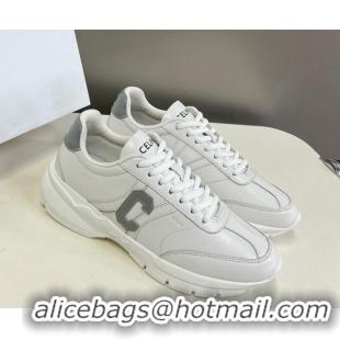 Charming Celine Runner CR-02 Low Lace-up Sneakers in White Calfskin with Letter C Grey 322022