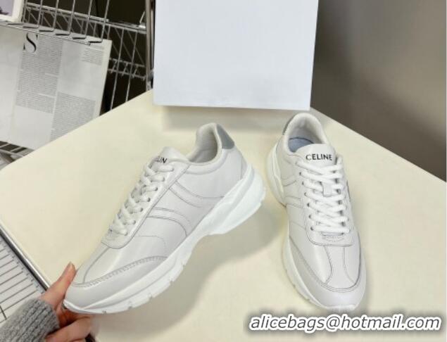 Charming Celine Runner CR-02 Low Lace-up Sneakers in White Calfskin with Letter C Grey 322022