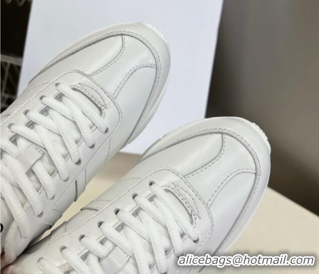 Charming Celine Runner CR-02 Low Lace-up Sneakers in White Calfskin with Letter C Grey 322022