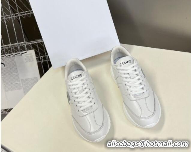 Charming Celine Runner CR-02 Low Lace-up Sneakers in White Calfskin with Letter C Grey 322022