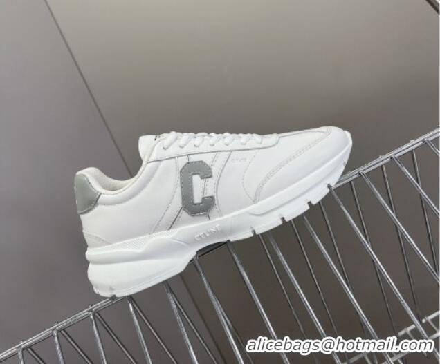 Charming Celine Runner CR-02 Low Lace-up Sneakers in White Calfskin with Letter C Grey 322022