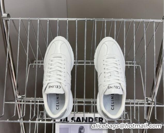 Charming Celine Runner CR-02 Low Lace-up Sneakers in White Calfskin with Letter C Grey 322022