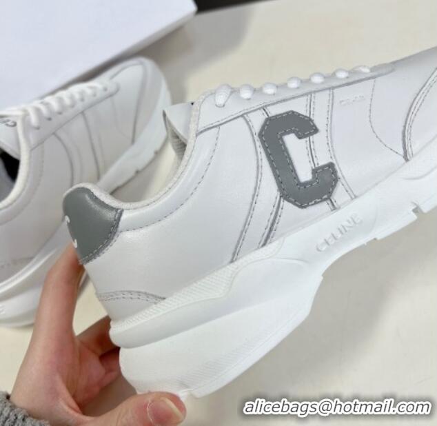 Charming Celine Runner CR-02 Low Lace-up Sneakers in White Calfskin with Letter C Grey 322022