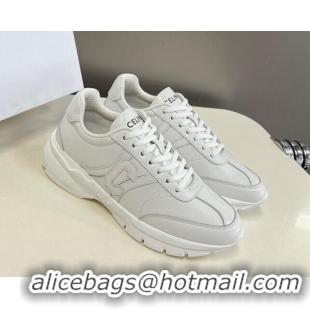 Most Popular Celine Runner CR-02 Low Lace-up Sneakers in White Calfskin with Letter C White 322023